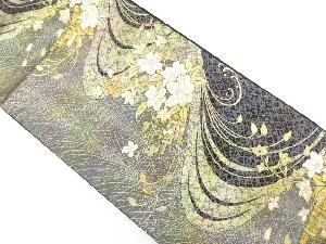 流水に花筏模様織り出し　袋帯